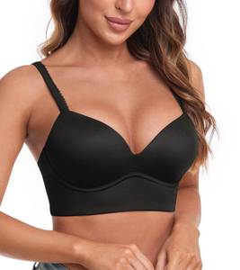 lot 20357 image: HACI Womens Plunge Push Up Bra Wirefree V Neck Padded T Shirt Longline Padded Supportive(Black,32B)