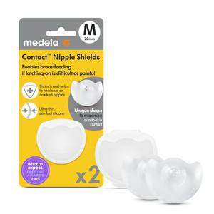 lot 20364 image: Medela Contact Nipple Shields, Large 24mm, Food Grade Silicone  for Latching Difficulties During Breastfeeding, Flat or Inverted Nipples