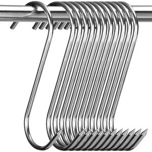lot 20371 image: 24 Pcs Stainless Steel Meat Hooks, 5 Inch S Shaped Smoking Meat Processing Hooks for Hanging Chicken, Pork, Beef, Sausage, Mutton, Hunting Smoking Ribs, Drying BBQ (3MM Diameter)