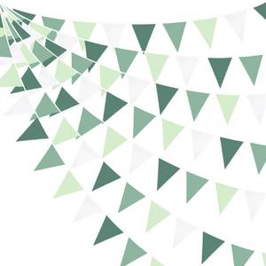 lot 20374 image: 32Ft Sage Green Party Decorations Avocado Green Triangle Flag Fabric Banner Pennant Bunting Garland Streamers for Birthday Wedding Baby Shower Jungle Safari Summer Golf Christmas Outdoor Party Decor
