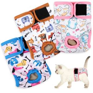 lot 20377 image: Reusable Cat Diapers 3 Pack with Good Absorbency Kitten Diapers for Female Cats Small& Male Cat Easy to Put on Adorable Secure Fit L