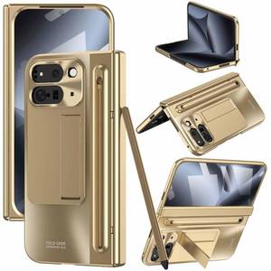 lot 20381 image: YQODSZ for Google Pixel 10 Pro Fold Case with Pen Holder & Stylus, All-Inclusive Phone Case with Hinge Protector, Screen Protector, Kickstand, Slim PC Protective Cover for Google Pixel 10 Pro Gold