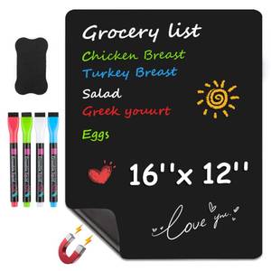 lot 20414 image: MaxGear Magnetic Black Dry Erase Board Sheet for Refrigerator, 16x12 Fridge Magnetic Whiteboard for Kitchen, Fridge Shopping List for Family Planner and Grocery List, 4 Chalk Markers, 1 Eraser (MARKERS AND ERASER NOT INCLUDED)