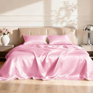 lot 20415 image: Loves cabin Twin Satin Sheets Sets - 3 Piece Pink Silky Bed Sheets with Deep Pockets, Luxury Silk Feel Satin Twin Size Sheet Set Bedding Set (1 Flat Sheet,1 Fitted Sheet,1 Pillow case)