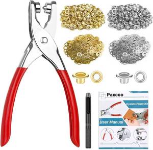 lot 20418 image: 1203Pcs Grommet Tool Kit with Eyelet Pliers, PAXCOO 14 Inch 6mm(Inside Hole Size) Fabric Grommet Kit with Fabric Eyelets Grommets, Washers, and Hole Punch Grommet Hand Press kit