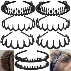 lot 20425 image: ULTIMUTE 8 PCS Fashion No Slip Effortless Plastic Headbands with Teeth Comb Black Skinny Hair Accessories Bands for Women Men Teen Girls, Matte Black