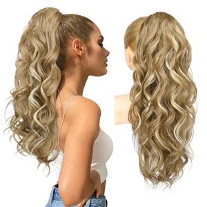 lot 20426 image: REECHO 24 Ponytail Extension Long Curly Claw Clip Ponytail Extension Jaw Clip in Pony Tails Natural Synthetic Hairpiece for Women Daily, Medium Blonde with Blonde Highlights
