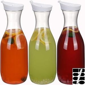 lot 3302 image: ASANMEYO 3-Pack 50 Oz Round Plastic Water Carafe Set