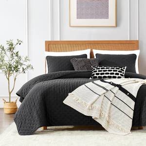 lot 1255 image: ROARINGWILD Black Twin Size Quilt Bedding Sets with Pillow Sham, Lightweight Soft Bedspread Coverlet, Quilted Blanket Thin Comforter Bed Cover, All Season, 2 Pieces, 68x90 inches