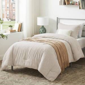 lot 1264 image: CozyLux Twin Comforter Set Dorm Bedding - 2 Pieces Beige Twin Extra Long Soft Luxury Cationic Dyeing Comforter for College, Twin XL Breathable Lightweight Bed Sets with 1 Comforter and 1 Pillow Sham