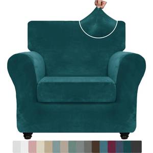 lot 1266 image: ZNSAYOTX Luxury Velvet Chair Slipcovers with Arms 2 Piece Stretch Chair Covers for Living Room Soft Armchair Slipcover Anti Slip Dog Pet Friendly Furniture Protector (Deep Teal),30-47(1 Cushion)