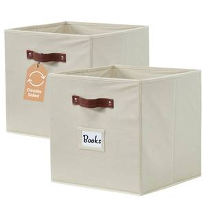 lot 1269 image: DECOMOMO Storage Baskets, 13x15x13 Storage Cube Bins with Labels for Organizing Shelves Kallax (Kallax  4pcs, Beige)