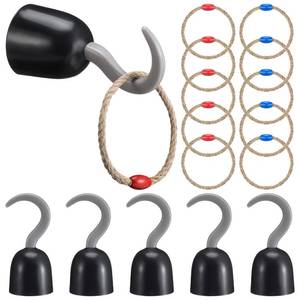 lot 1291 image: Leitee 15 Pcs Captain Hook Ring Toss Game Pirate Party Toss Game for Kid with Dice Rope Rings for Family Outdoor Yard Sport Party Accessories Captain Birthday Decor