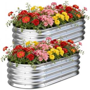 lot 1305 image: Tegarbed Galvanized Raised Garden Bed Outdoor, 4x2x1ft(2Pack) Metal Heavy Duty Planter Boxes for Gardening, Easy Assemble Bottomless Small Oval Plant Container Kit for Vegetable, Flower, Fruit, Silver