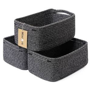lot 1308 image: MiniArk Small Storage Baskets for Organizing  Closet Organizer Bins  Shelf Toy Basket  Woven Rope Baskets  Cube Decorative Box  Shallow Basket  13x8.5x5.1  3 Packs Dark Gray