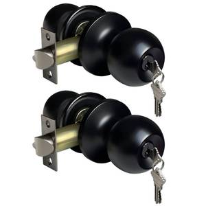 lot 1316 image: 2 Pack BESTTEN Keyed Entry Door Knob, Entrance Door Lock, Keyed Different, Standard Ball, Matte Black