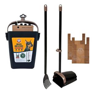 lot 1319 image: Arm & Hammer Dog Pooper Scooper Swivel Bin & Rake, Poop Scoop for Dogs, Black (2 Heavy Duty Scented Waste Bags Included)