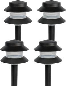 lot 1320 image: GreenLighting Paradise Low Voltage Landscape Pathway Lights - 2 Tier Outdoor Garden Lights - Easy, Simple Installation - Walkway, Lawn, Landscape Lighting (Black, 4 Pack)