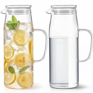lot 1321 image: Hsei 2 Sets Glass Pitcher with Lid, 67.6 oz  2000 ml Water Carafe with Handles Hot Cold Beverage Water Jar Glass Jug for Tea Juice Milk Coffee Iced Beverage (Glass Lid)