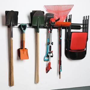 lot 1322 image: Wallmaster Garage Storage Organization Wall Mount, Garden Tool Rack Organizer Heavy Duty Folding Chair Hangers with 6 Adjustable Hooks 48inch Tracks Max Load 450lb