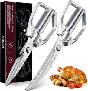 lot 2236 image: HUUSK Kitchen Scissors Set Silver - Stainless Steel Kitchen Shear, Sharp Meat Scissors Dishwasher Safe, Heavy Duty Poultry Shears, Japanese Cooking Scissor for Food, Christmas Gifts for Men Women