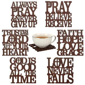 lot 2237 image: Hushee 6 Set Christian Coasters for Drinks with Bible Verses Wooden Drink Coasters Holiday Decorative Cup Mat for Coffee Table Home Tabletop Protection Christian Housewarming Gifts
