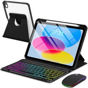 lot 2238 image: EAMPANG Case with Keyboard Mouse for iPad A16 11th 10th Generation 1110.9 inch,Rainbow Backlit Detachable Keypad Rotatable Magnetic Cover with Pencil Holder for iPad 11 2025 10 Gen 2022 Black