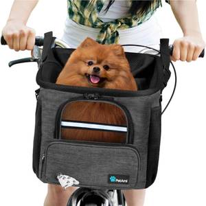 lot 2240 image: PetAmi Dog Bike Basket, Soft-Sided Ventilated Dog Bike Carrier Backpack, Pet Bicycle Basket for Bike Handlebar, Small Medium Puppy Cat Kitten Car Booster Seat with Safety Strap, Max 18 lbs, Dark Gray