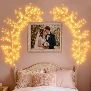 lot 2248 image: GOESWELL Led Tree Branch Lights for Wall 7.5Ft 144 LEDs White Enchanted Vine with Lights - Lighted Willow Fairy Light for Living Room Bedroom Christmas Halloween Meditation Wall Decor