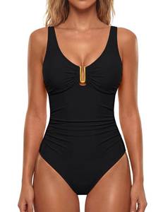 lot 2251 image: BMJL Womens Tummy Control Swimsuits Ruched Slimming One Piece Bathing Suit Deep V Neck Swimsuit(XL,Black)