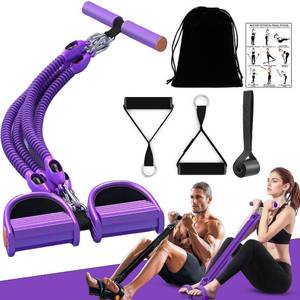 lot 2252 image: 2026 Upgrade Foot Pedal Resistance Band, Adjustable 4-Tube Pedal Ankle Puller Resistance Band with Handle, Multifunction Home Gym Equipment, Stirrup Puller for Men Women for Full Body Exercise -Purple