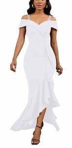 lot 2266 image: Womens Formal Dress V Neck Ruffle Split Elegant Wedding Guest Cocktail Party Bridesmaid Sleeveless Dresses White S