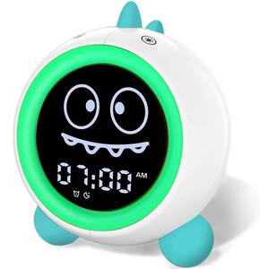 lot 2269 image: H-chin Kids Alarm Clock, Toddler Sleep Training Clock with Night Lights, Sound Machine, Time to Wake Dinosaur Alarm Clock for Children, Gift Ideas for Kids Toddler Boy Girl (Green)