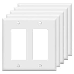 lot 2279 image: ENERLITES Decorator Light Switch or Receptacle Outlet Wall Plate, Size 2-Gang 4.50 x 4.57, Polycarbonate Thermoplastic, 8832-W-5PCS, White (5 Pack)