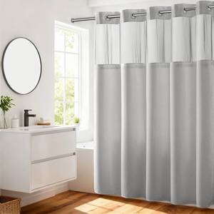 lot 2283 image: River Dream No Hooks Required Dotted Light Grey Shower Curtain with Snap in Liner - 71 W x 74 H,Hotel Grade,Spa Like Bath Curtain