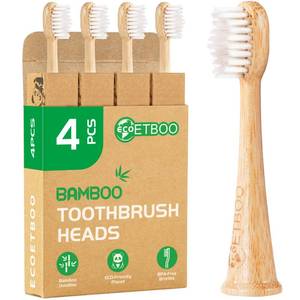 lot 2293 image: Bamboo Toothbrush Replacement Heads Compatible with Philips Sonicare, Soft Castor-Oil Biodegradable Bristles, Eco-Friendly Bamboo Handle, 4 Pack, Sustainable Daily Cleaning