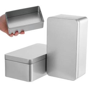 lot 2295 image: Garneck 2 Pack Rectangular Metal Tin Box with Lid, 7x3.8x2.5 Inch Silver Storage Tin Containers for Crafts Cookies Tea Jewelry & Small Items Empty Metal Box for Gift Home Office Food