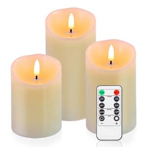 lot 3305 image: Warmhere Flameless Candles Battery Operated with Remote Timer, 3D Flame Flickering, Last 500 Hours Battery Candles, Ivory Real Wax LED Pillar Candle for Wedding Home Christmas Decorations, Set of 3