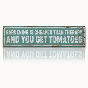 lot 4092 image: Garden Metal Tin Sign, Funny Garden Decor, Vintage Farmhouse Wall Art, Gardening Is Cheaper Than Therapy Sign, for Yard Fence Door Porch, Indoor Outdoor Gardens Decoration, 15.7 x 3.9 Inches