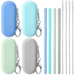 lot 4094 image: Meanplan 4 Sets Cruise Ship Essentials,4 Set Silicone Straws with Case Reusable Silicone Portable Drinking Straw Set for Party Travel Cold or Hot with 4 Carry Case, 4 Cleaning Brushes (Fresh Color)