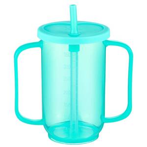 lot 4116 image: Sliner Adult Sippy Cups for Elderly 12 oz Straw Sippy Cups with 2 Handles No Spill for Adults Spill Proof Dysphagia Cup for Disabled Patients(Turquoise)