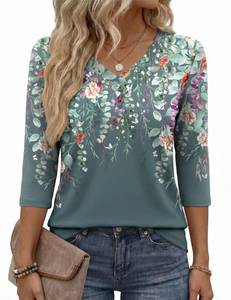 lot 4118 image: Zeagoo Plus Size Tops for Women Blouses Casual V Neck Loose Fit 34 Sleeve T-Shirt for Summer Fashion Cute Blouse