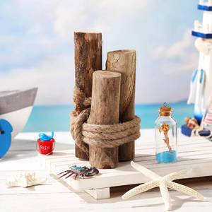 lot 4123 image: Threehoney Brown 3 Pcs Driftwood Decor Rustic Table Sign Beach Driftwood Piling Farmhouse Coastal Nautical Centerpieces Tables Coastal Decor for Fish Tanks Summer Christmas Kitchen Dining Decoration