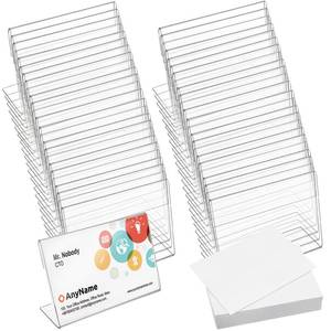 lot 4126 image: Hedume 50 Pcs Clear Sign Display Holder with 50 Pcs Blank Labels, 3.6 x 2.5 Horizontal Slanted Back L-Shape Acrylic Name Card Price Card Tag Label Counter Top Stand for Office, Restaurant, Store