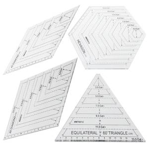 lot 4128 image: Xiaokeis 4 Pcs Quilting Rulers, with 60 Degree Triangle and Diamond, 45 Degree Diamond, Hexagon Shape Templates, Transparent Patchwork Sewing Cutting Craft Ruler, Sewing DIY Tool(Transparent)