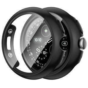 lot 4141 image: JZK 2-Pack Case with Screen Protector Compatible for Google Pixel Watch 4 (2025) 41mm, Direct Charging High Sensitivity Slim Bumper Protective Cover with Tempered Glass for Pixel Watch 4,BlackBlack