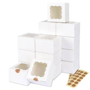lot 4150 image: YTAXZ 4x4x2.5 Cookie Boxes with Window, White Bakery Boxes Clear Window, 4 Mini Treat Boxes for Cake, Treat, Dessert, Pastry, Donuts, Macaroon, Strawberries Chocolate & Candy (50, White)