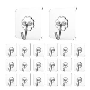 lot 4155 image: Adove Adhesive Hooks for Hanging, Heavy Duty Wall Hooks 20 Pack, Removable Sticky Ceiling Hooks, Transparent Self Adhesive Shower Hooks, Water & Oil Proof Strong 22lb(Max) Door Coat Hooks