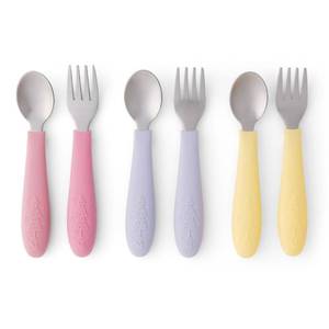 lot 4179 image: Elk and Friends Kids Silverware with Silicone Handle  Childrens Safe Flatware  Toddler Utensils  Baby Spoons  Forks  Stainless Steel Cutlery  Dishwasher Safe  6 Pieces