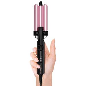 lot 4182 image: Farery Mini 3 Barrel Hair Waver - Portable Beach Wave Curling Iron for Short Hair, 12 Inch Ceramic Crimper with 3 Temp Settings & 30s Fast Heating, Dual Voltage Travel Hair Waver for Women, Pink